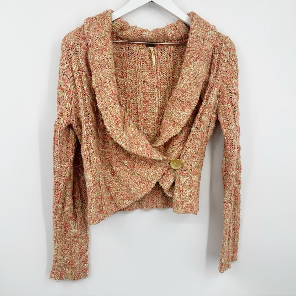 Free People Orange Cropped Sweater Cardigan Size Medium Boho